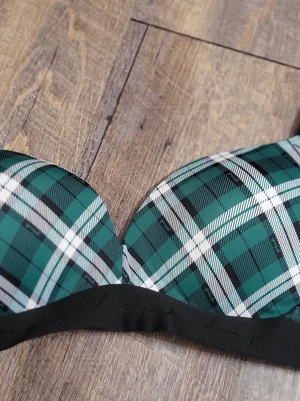 Plaid Green Victoris Secret Pink Push-Up Bra - Women Intimates & Sleepwear